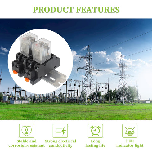 AC 12V Electromagnetic Power Relay HH52P JQX-13FL, 62PL Coil, 8 Pin 10A DPDT with LED Indicator and Terminal Socket