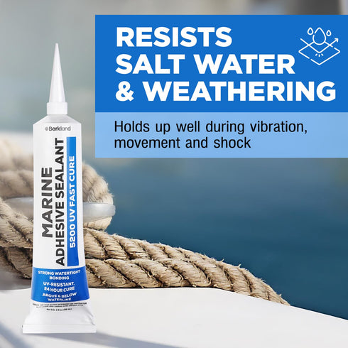 3 oz Marine Adhesive Sealant 5200 Fast Cure, Permanent, Watertight Bonding and Sealing, UV Resistant, by Berkland