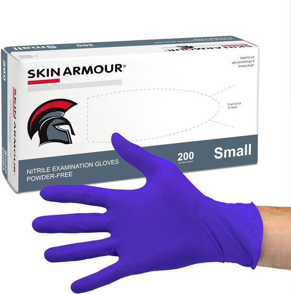 SKIN ARMOUR 200 Count Powder-Free Nitrile Medical Exam Gloves, Disposable, Non-Sterile, Textured Finger Tips,