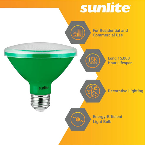 Sunlite LED PAR30 Short Neck Colored Recessed Light Bulb, 8 Watt (75W Equivalent), Medium Base, Green, 3 Count