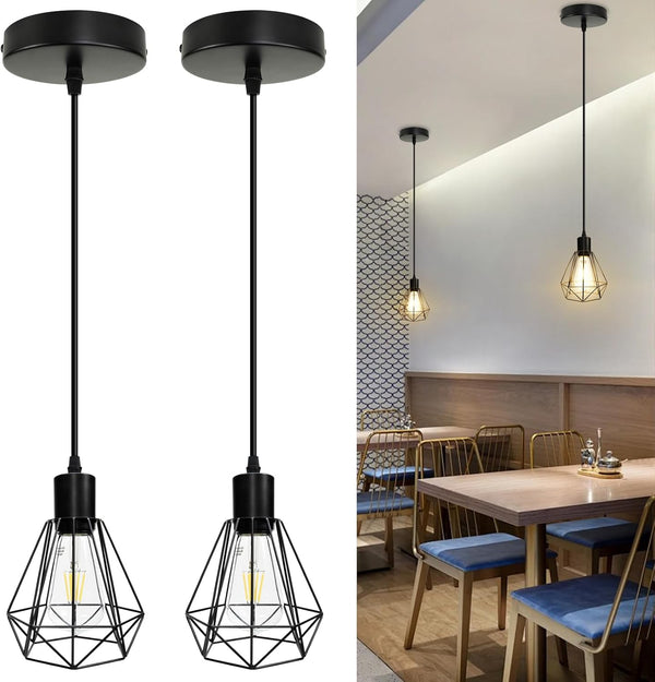 LTBLIGHT 2-Pack Industrial Pendant Light Fixtures, Black Hanging Ceiling Light with Adjustable