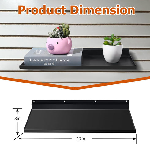 PEKGRIL 17X8 Inch Large Slatwall Shelves, Set of 2 Metal Accessories for Slat Wall, Flat Display Shelves for Storage