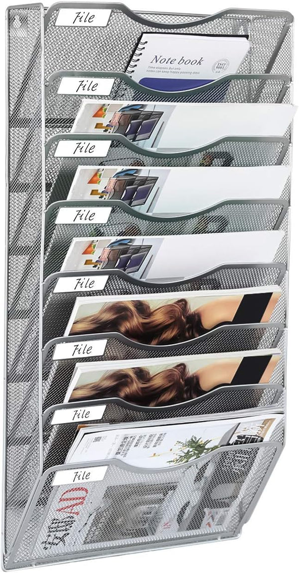 EasyPAG Wall File Organizer, 8 Tier Hanging File Holder for Home Office, Silver