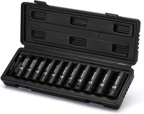 12 1/2-Inch 12-Point Set, 10mm 24mm, 1/2" TecoTek Pieces Drive Deep Metric Impact Socket Cr-V, to Drill Socket Adapter