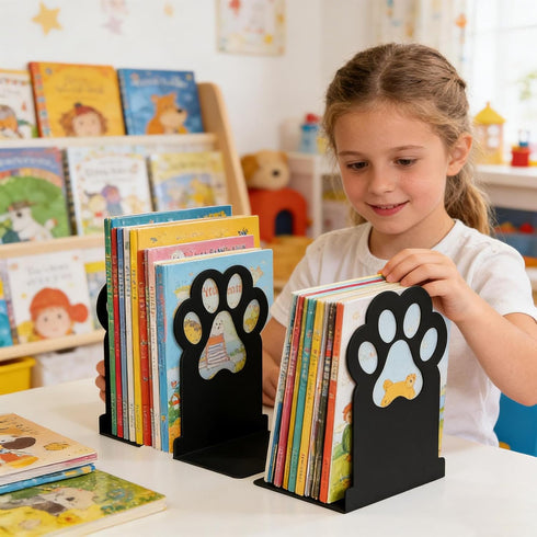 Generic 2 Book Shelf Holder - Pieces Cute Iron Cat Paw Stopper | Modern Book Ends for Desk | for Bedroom Nursery School