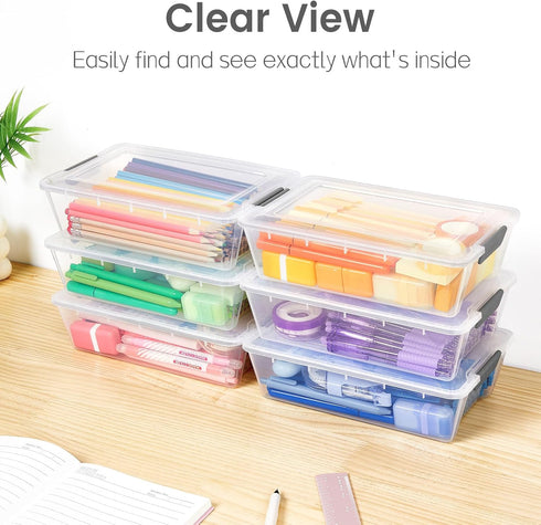 6 Pack Sooez Pencil Boxes, New Extra Large Pencil Case, Plastic Crayon Pen Box, Clear Marker Organizer Craft Storage