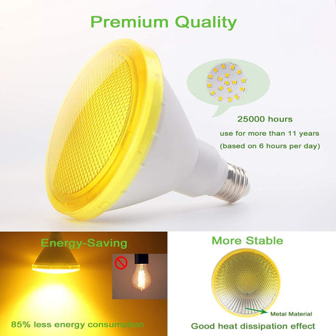 GREENIC Yellow LED Light Bulb, 2 Pack, Par38 15W (100W Equivalent), 1300lm, E26 Medium Base for Outdoor Indoor Use