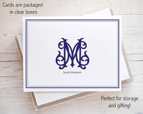 Designing Moments Set 10 24-35 Personalized Vintage Monogram and Name Stationery, Custom Folded Cards for Women