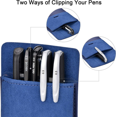 Cacturism 4 Pack Pocket Protector, Premium PU Leather Pen Holder Pouch Organizer for Shirts, Lab Coats, Pants (Blue)
