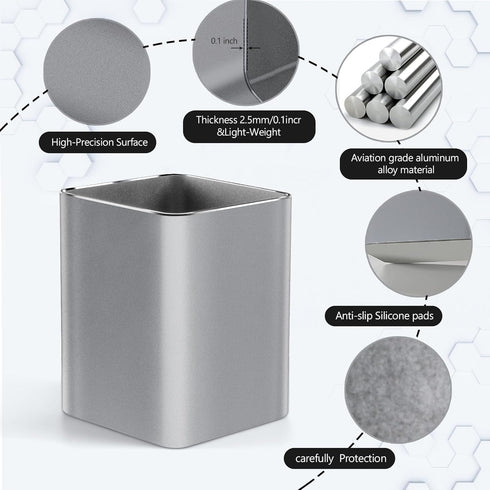RQB Metal Pen Holder for Desk - Square Aluminum Organizer and Makeup Brush Holder, Gray