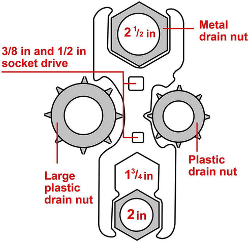HAUTMEC 3 Way Plumber's Sink Strainer Wrench, Fits 1-3/4 inch, 2 inch, and 2-1/2 inch Nuts