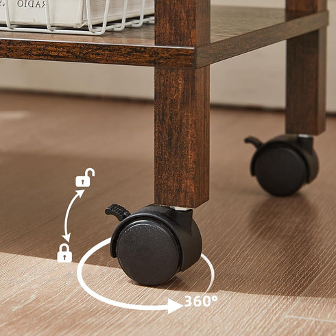 YUFAM 2 Tier Under Desk Printer Stand with Storage, Small Printer Table with Charging Station, Rolling Printer Cart