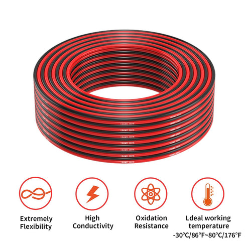 18 Gauge 2 Conductor 50FT Red Black Silicone Parallel Oxygen Free Tinned Copper Electrical Wire for LED Strips