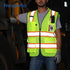 Reflective Safety Vest Yellow Mesh, High Visibility Vest with Pockets, Zipper, Padded Neck, ANSI Class 2, Yellow with