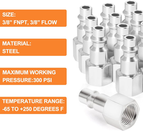 GASHER 10PCS 3/8-Inch NPT Female Industrial Air Tool Fitting, High Flow Pneumatic Plugs, Max Working Pressure 300PSI