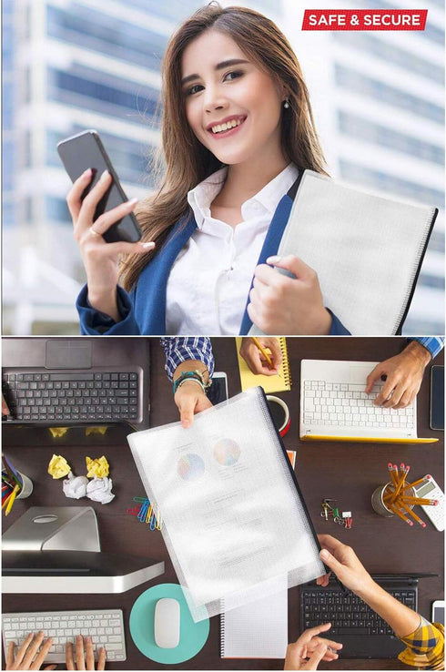 Mesh Zipper Pouch Document Bag, A4 Letter Size Waterproof Plastic Zip File Folders for Office Supplies, 40 Pack in 10