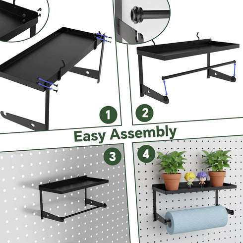 2 Pack Paper Towel Holder for Pegboard, Pegboard Paper Towel Holder with Shelf, Heavy Duty Peg Board Accessory
