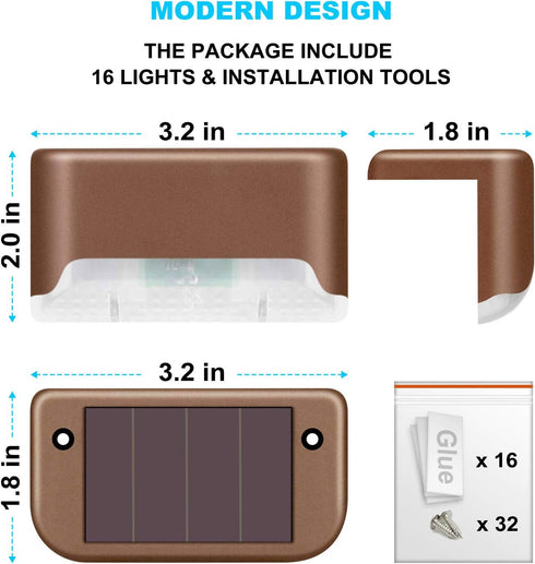 DenicMic 16 Pack Solar Deck Lights Outdoor Step Solar Lights Waterproof for Patio Fence Step Yard Stair RGB Color