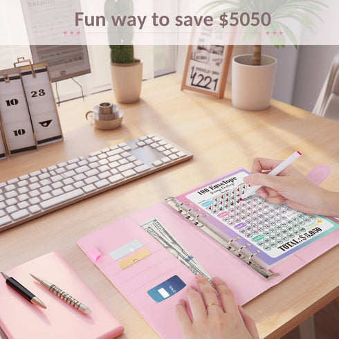 Sooez 100 Envelopes Challenge Binder, Money Saving Challenge Budget Binder with Cash Envelopes, Fun Way to Save $5,050