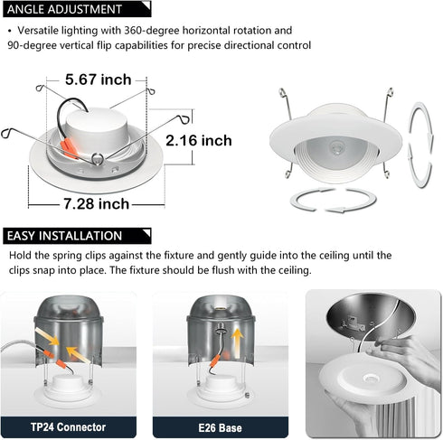 Yun Cai 6 inch 20W 360 3000K 120V-256V Retrofit LED PIR Motion Sensor Downlight, LED Ceiling Light with Adjustable