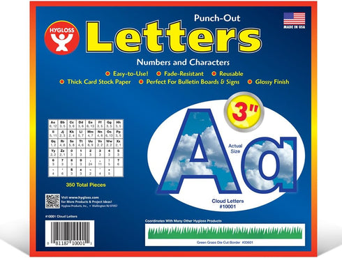 Hygloss Products Bulletin Board Letters and Numbers – Punch Out Cloud Design Combo – 3 Inch, 350 Pieces