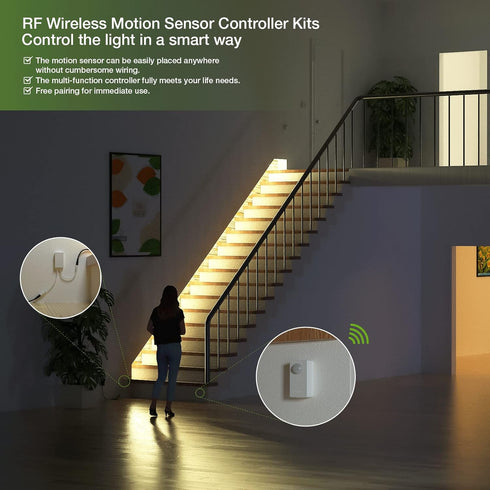 RAYZEEK 12/24VDC Dimmable, Wireless Motion Sensor Controller Kit - No Wiring Mini PIR Sensor Switch RF Wireless Control