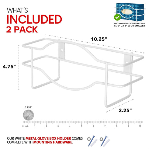 (2 Pack) Closet, Stock Your Home (White Metal Single Gloves Dispenser Tissue Box Shelf, Glove Box Holder Wall Mount