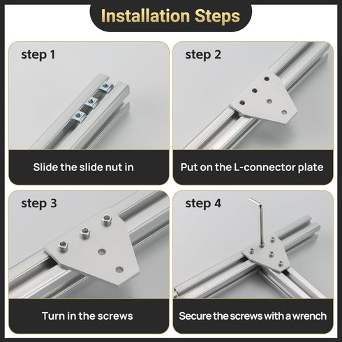12 Set Silver 2020 Corner Bracket Joint Plate - T Shape Aluminum Extrusion Connector with 60Pcs T-Nuts
