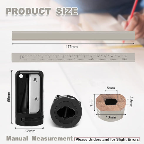 Honoson 202 Pcs Carpenter Pencil Set, 200 Pcs Flat Graphite Pencils, 2 Pcs Sharpener, Printed Ruler, White