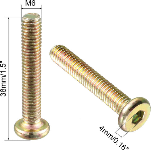 uxcell M6 x 35mm Full Thread Hexagon Socket Round Head Screws Bolts, Bronze Tone, 5 Pcs