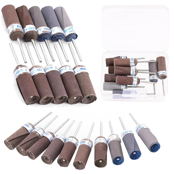 Swpeet 10 Pcs Sanding Drums Sleeves Kit, 180-2500 Grit Sandpaper Grinding Head for Woodworking Polishing Tool
