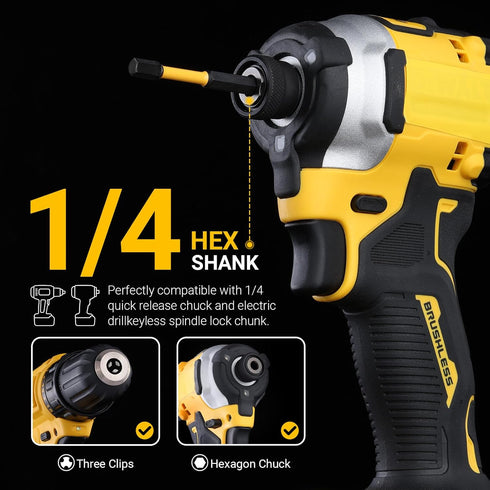 Set, 24PCS, 2-inch S2 1/4" Set, Set, Impact Hex Head Allen Wrench Drill Bit (Metric & SAE), Premium Steel Hex-Shank Hex
