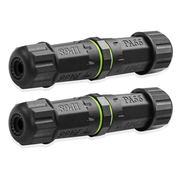 Waterproof Electrical Cable Connector, 3 Pin IP68 Outdoor Coupler for 3.5-10mm Wire Diameter, 2 Pcs