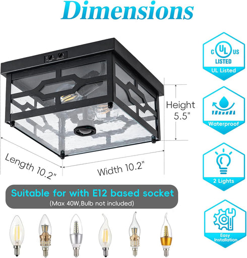SAYTOP 2-Light Outdoor Ceiling Light with Motion Sensor Flush Mount Squares Porch Light, Dusk to Dawn Ceiling Lights