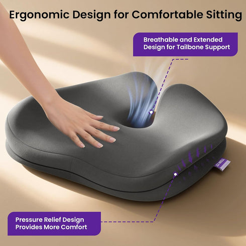 Tailbone ZZ-WELL Seat Cushions for Office Chairs, Car Seat - Patented Coccyx Cushion for Pain - Memory Foam Butt