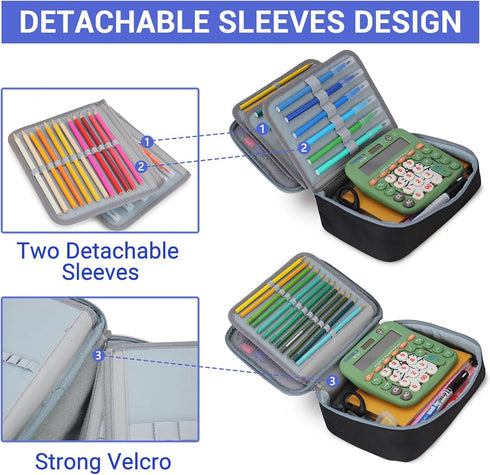 VONXURY Large Pen Pencil Case, High Capacity Art Colored Pencil Pouch with 2 Detachable Layers