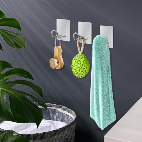 Heavy Duty Self Adhesive Hooks, Large Stainless Steel Towel Hooks, No Drill Sticky Hooks for Hanging Hat Coat Key