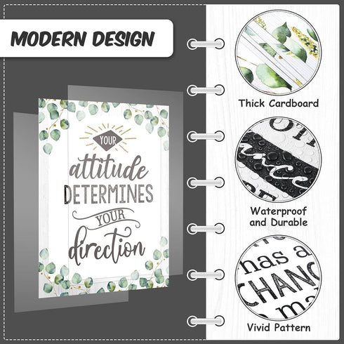 Epakh 13 Pcs Eucalyptus Bulletin Board Posters, Motivational Green Inspirational Quote Set for Classroom Decor