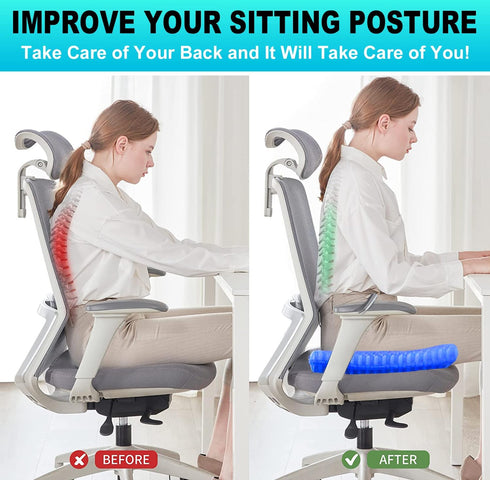 Helishy 1.65inch Tailbone Gel Seat Cushion for Long Sitting - Double Thick Cooling Egg Cushion for Back, Hip, Sciatica