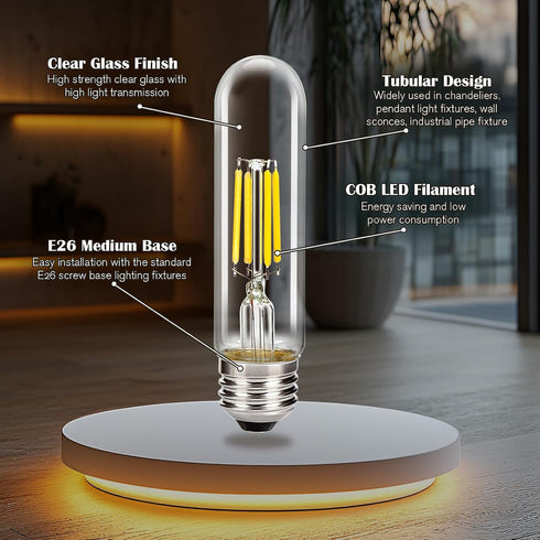 Bulbs 40 4W 400LM 4000K T10 Bulb Dimmable Vanity(6-Pack) Leadleds Tubular LED Edison Watt Equivalent, Daylight, LED