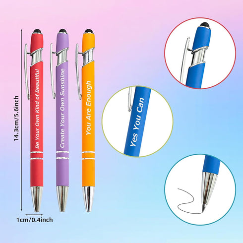 LUAVIARU 60 30 30 Piece Inspirational Pens Kit with Stylus Tip & Sayings Motivational Pen + Individual Bags Uplifting