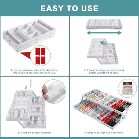Multi Level Smart Drawer Organizer, Expandable Storage Trays for Jewelry, Cosmetics, Tools, Battery, White