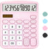 Deli Standard Function Desktop Calculator, 12 Digit LCD Display, Solar Battery Dual Power, Pink