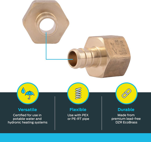 SharkBite 1/2 x 1/2 Inch FNPT Crimp Adapter, Pack of 5, Brass Plumbing Fitting, PEX Pipe