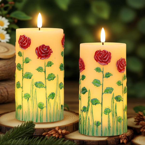 Eldnacele Rose Flameless Candles with 6 Hour Timer, Battery Operated Hand Painted