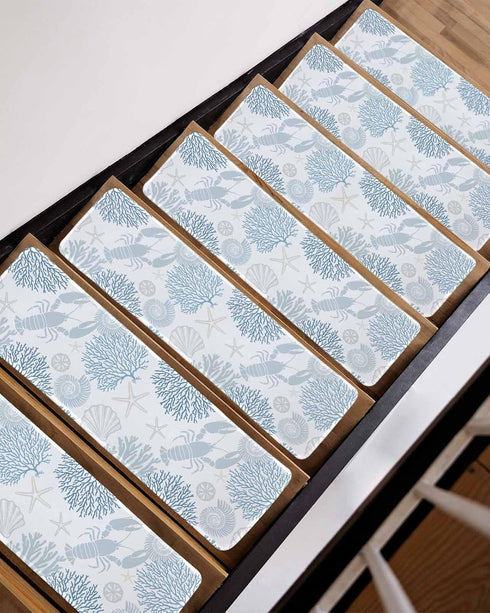 BOHOOSKYLAR 4 8"x30" Blue Lobster Stair Treads Ocean Starfish Coral Shell Marine Life Indoor Non Slip Peel and Stick