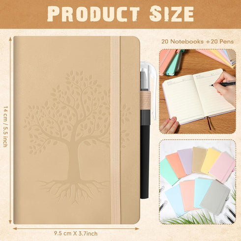 Estune Tree Small Notebooks | Leather Lined Pocket Notebooks with Pen Holder | A6 | 40 Pcs