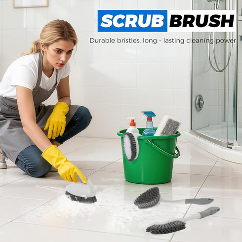 Mgitecy 3 Pack Set Heavy Duty Scrub Brush for Household Use, Long Scrub Brush, Handheld Scrub Brush, and Crevice Brush