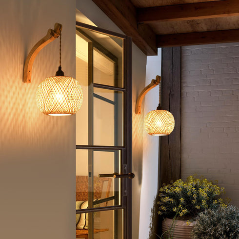 CAFULAM Plug in Wall Sconce,Farmhouse Wicker Wall Lamp Plug in,Hand Woven Rattan Wall Light Farmhouse Rustic Boho