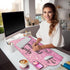 Pink Desk Mat Set, Ergonomic Mouse Pad with Wrist Rest, Large Desk Mat for Desktop, Gaming Mousepad Cup Coaster